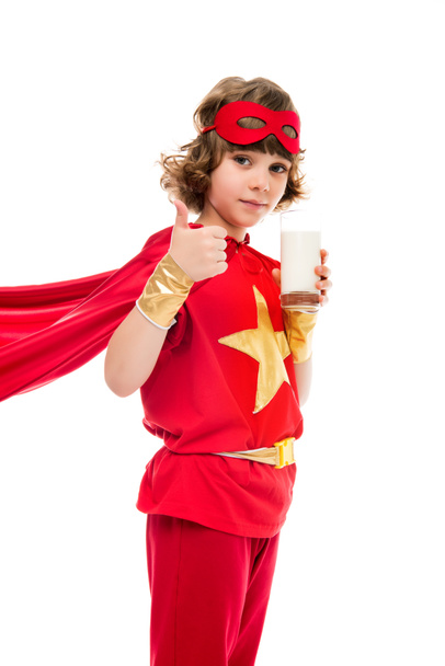 super-héros garçon avec verre de lait
 - Photo, image