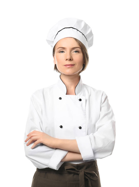 Female chef on white background - Foto, afbeelding