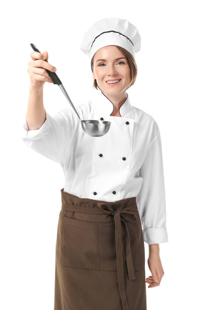 Female chef on white background - Фото, зображення