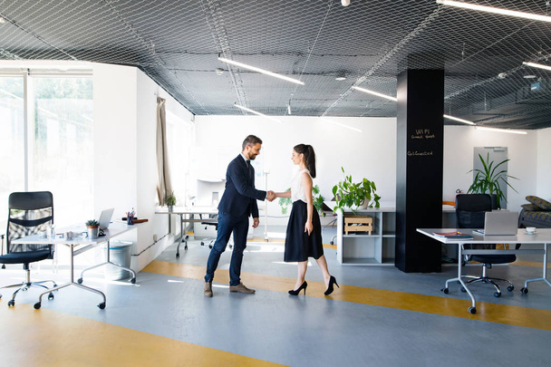 Business people in the office. Man and woman shaking hands. - Photo, Image
