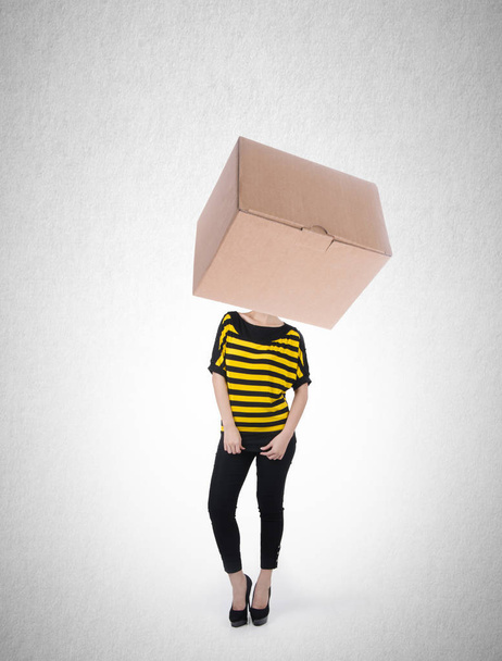 Woman or box headed girl with design concept on background - Foto, imagen