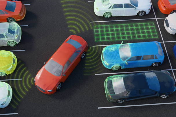 Car is parking with autonomous self-driving parking assistant. 3 - Photo, Image