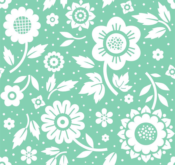 Flowers and twigs, background, seamless, decorative, mint, vector.  - Vetor, Imagem