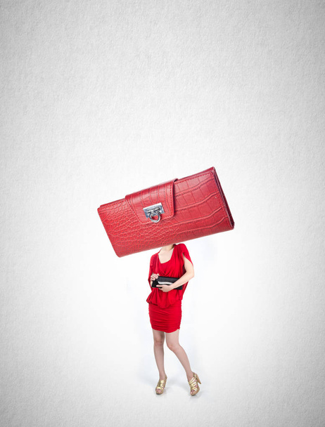 Woman or handbag headed girl with concept on a background. - Foto, imagen