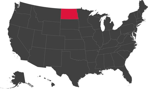アメリカ合衆国ノースダコタ州の地図. - ベクター画像