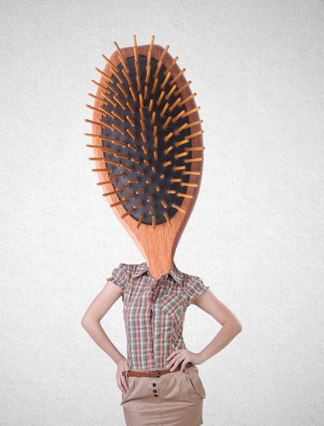 Woman or comb headed girl with concept on a background. - Valokuva, kuva
