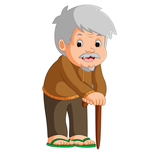 Cartoon of old man with a walking stick - Vector, Image