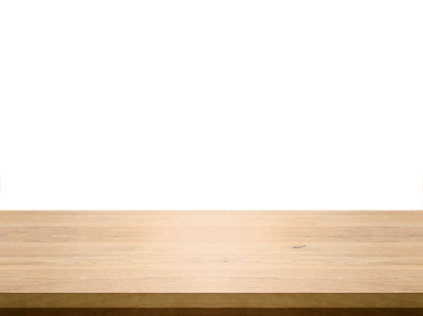 empty wooden table top isolated on white background, used for display or montage your products - Foto, Bild