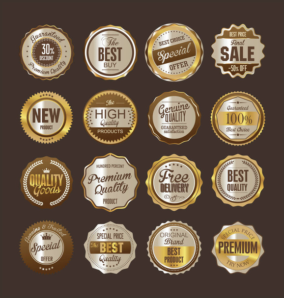 Sale retro vintage golden badges and labels - Vector, afbeelding