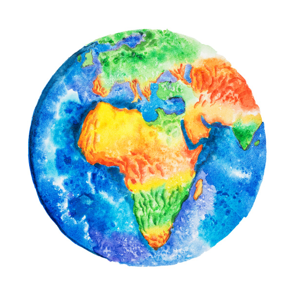 Globo. Aquarelle dibujo de África mapa de relieve. Vista a la Tierra desde el espacio
. - Foto, Imagen