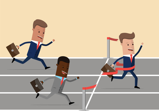 A businessman wins in a race with competitors. Business concept of competition. Vector illustration - Vector, Image