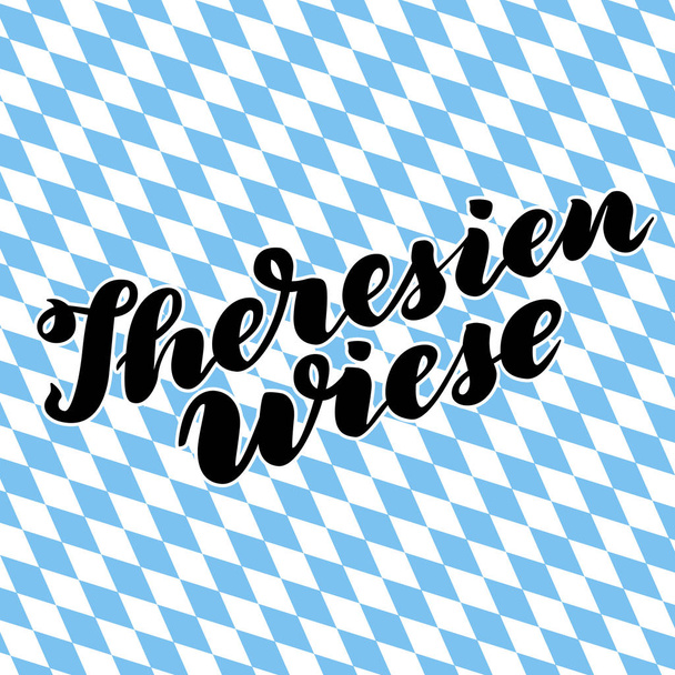 Theresienwiese çizilmiş yazı ver. Vektör illüstrasyon izole beyaz yazı. Geleneksel Alman Oktoberfest bier Festivali için şablon. - Vektör, Görsel