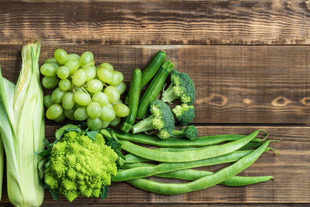 Fresh Raw Autumn Green Vegetables and Fruits - Photo, Image