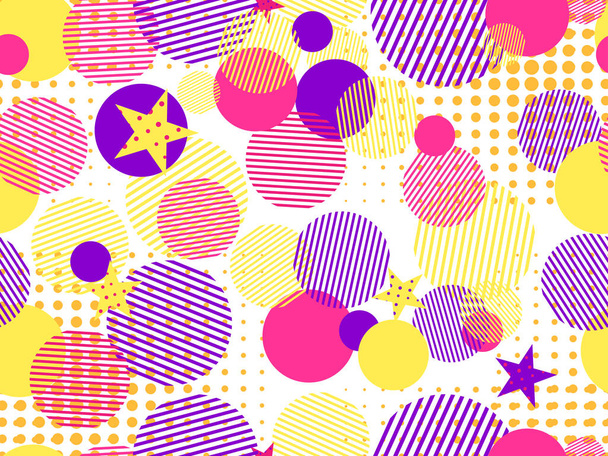 Memphis seamless pattern. Pop art dotted and geometric elements memphis in the style of 80's. Vector illustration - Vetor, Imagem