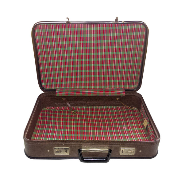 Old suitcase open isolated. Vintage case. Retro handbag - Foto, Imagem