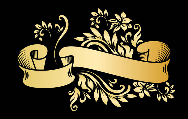 Banner de cinta vintage de oro con hojas
  - Vector, imagen