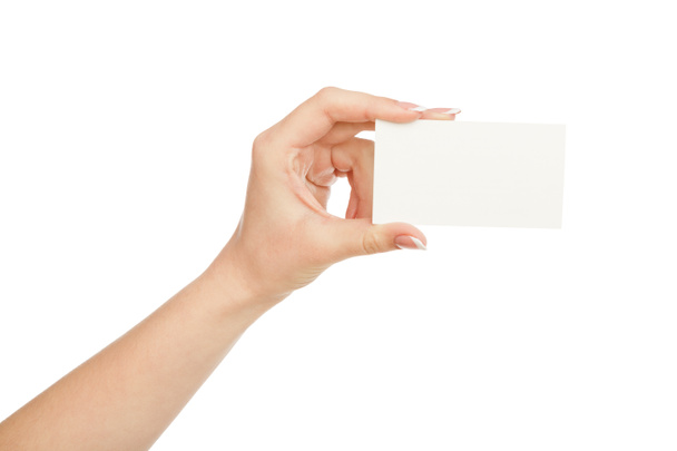 Womans hand holding blank card for text message, crop, cut out - Photo, Image