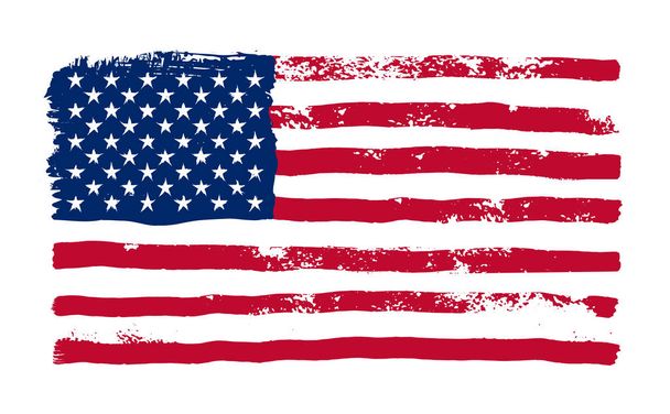 Grunge αμερικανική σημαία. Ακουαρέλα σημαία των ΗΠΑ. Εικονογράφηση διάνυσμα. Απομονωμένα σε λευκό φόντο - Διάνυσμα, εικόνα