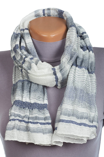Gray scarf on mannequin isolated on white background - Photo, Image