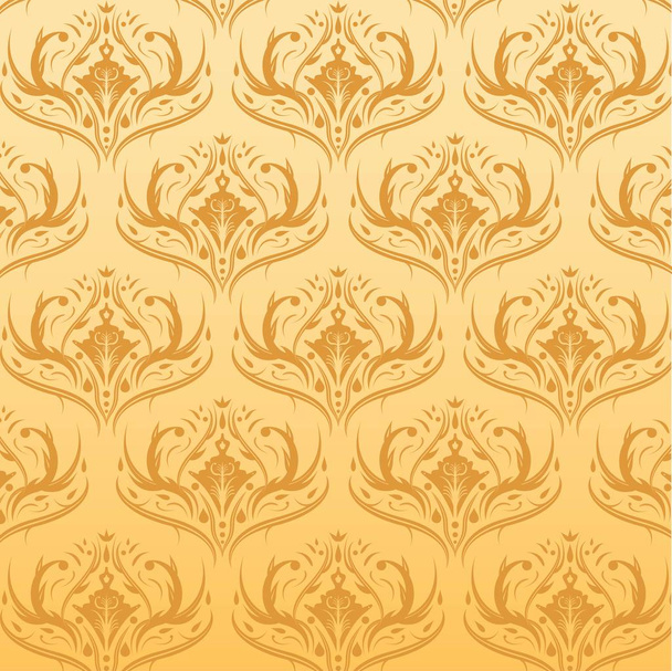 Seamless Damask Pattern Orange Background - Vector, imagen