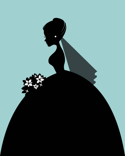 花束のベクター、アイコン、ロゴと美しい若い花嫁のシルエット - ベクター画像