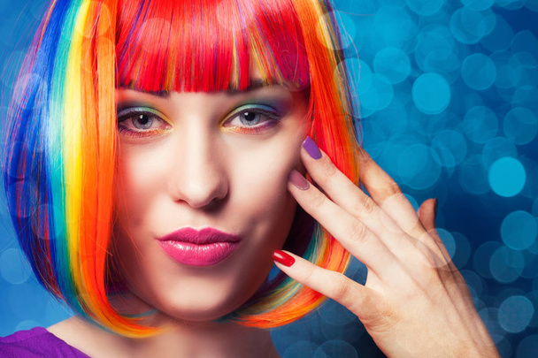 woman wearing colorful wig  - Photo, Image