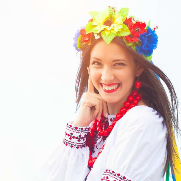 woman wearing national ukrainian clothes - Фото, изображение