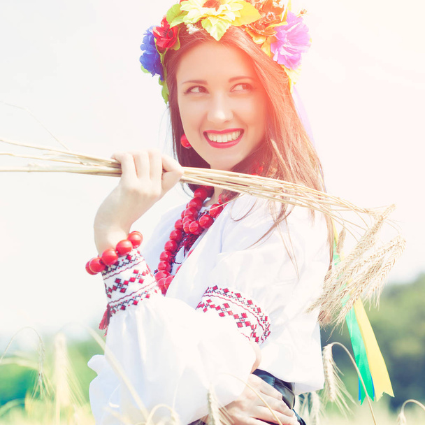 woman wearing national ukrainian clothes - Photo, image