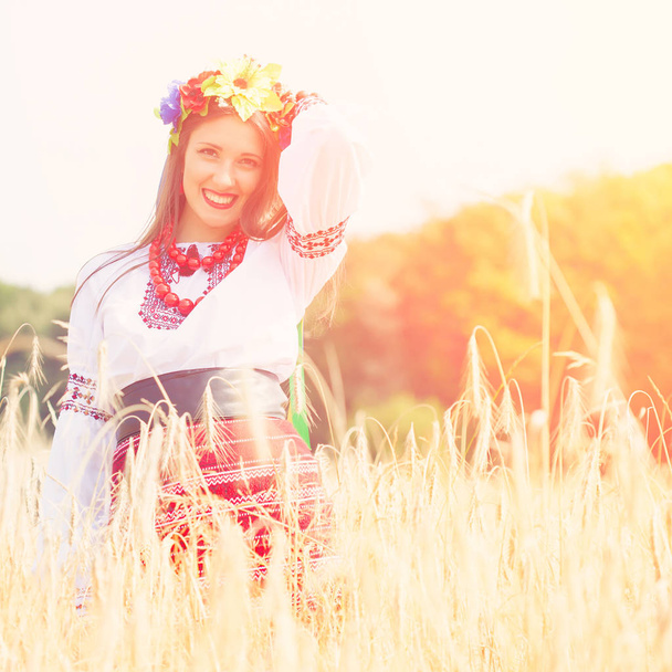 woman wearing national ukrainian clothes - 写真・画像