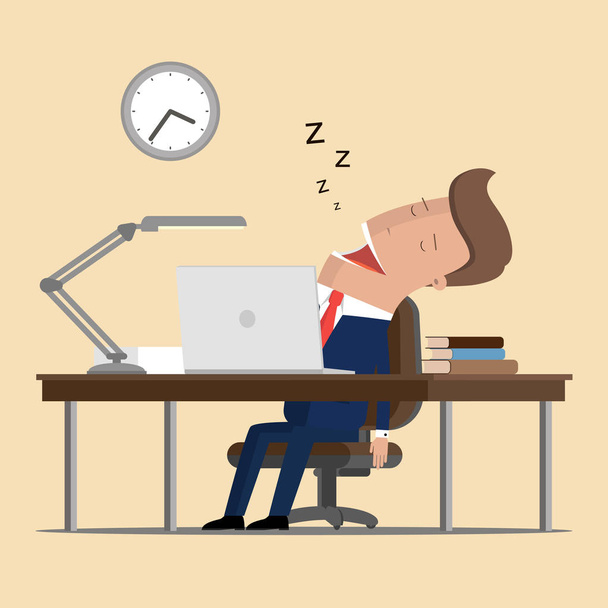 El hombre de negocios se quedó dormido en el trabajo. Trabaja horas extras. Ilustración vectorial
 - Vector, Imagen