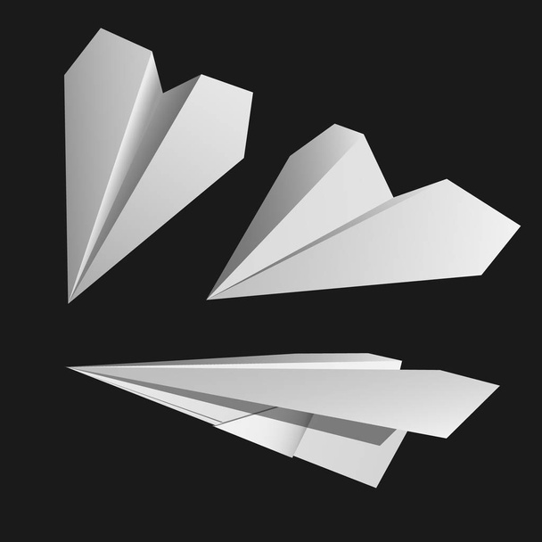 Paper airplane. Different views of the aircraft. Isolated realistic object. Vector illustrations - Vector, Image