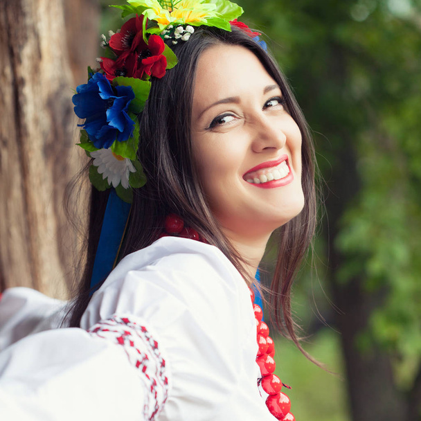 woman wearing national ukrainian clothes - 写真・画像