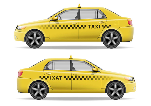 Realistic yellow Taxi car. Car mockup isolated on white. Taxi vector illustration - Vector, Image
