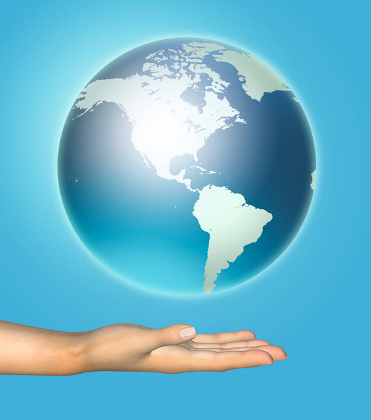 Lidská ruka drží planety země. 3D obrázek - Fotografie, Obrázek