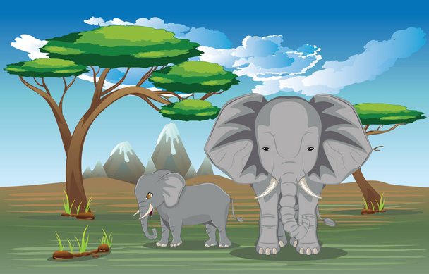 Landscape with Elephant - Vecteur, image