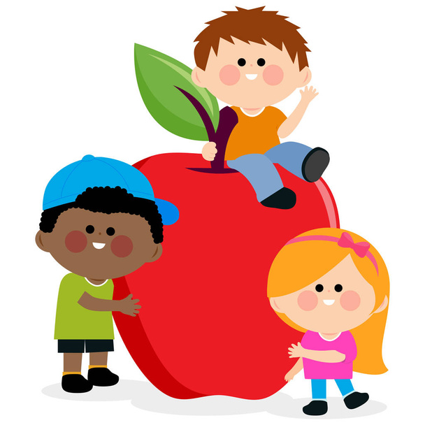 Дети и яблоко
 - Вектор,изображение