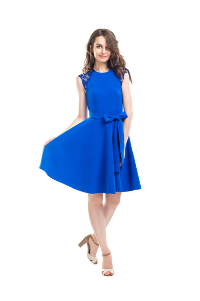Happy beautiful woman in blue dress - Photo, Image