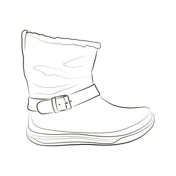 Boceto de una bota de invierno femenina. Ilustración vectorial
. - Vector, imagen