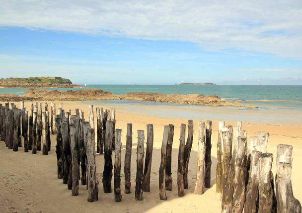 Trunks breakwater to St Malo in low tide (Brittany France) - Photo, Image