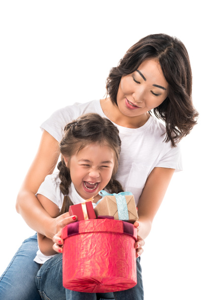 mother and daughter with gift boxes - Foto, Imagem
