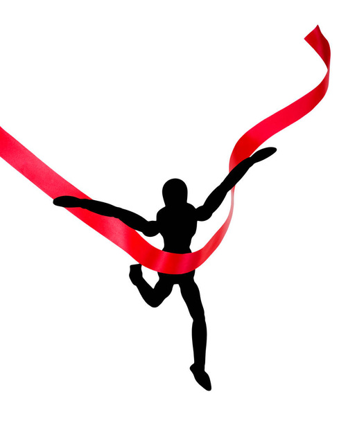  figura de un hombre corriendo un ganador líder sobre un fondo blanco con cinta roja
 - Foto, imagen