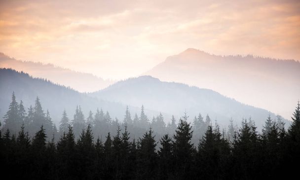 Kaunis värikäs auringonlasku Tatran vuoristossa. Koristeellinen ilme
 - Valokuva, kuva