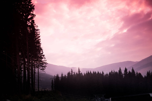 Een prachtige kleurrijke zonsondergang in Tatra gebergte. Decoratief blik - Foto, afbeelding