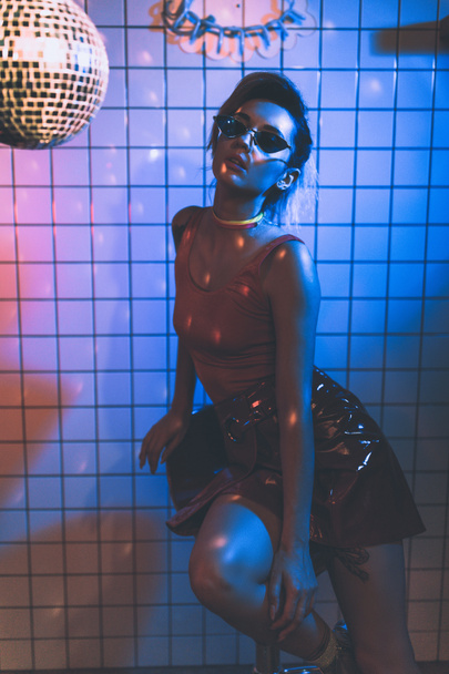 girl in sunglasses on disco party  - Photo, Image