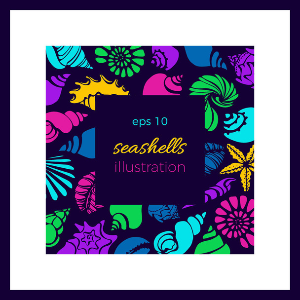 Color template of silhouettes of seashells. Vector  - Vektör, Görsel