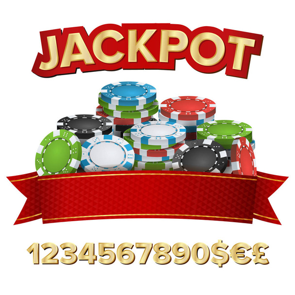 Jackpot Winner Background Vector. Gambling Poker Chips Illustration. For Online Casino, Card Games, Poker, Roulette. Isolated - Vector, Image