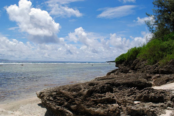 Coastal view of beautiful rock formations at the Coral Ocean Point in Saipan, Northern Mariana Islands - 写真・画像
