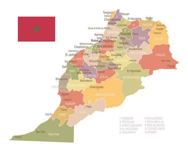 モロッコ - ビンテージ マップとフラグ - イラスト - ベクター画像
