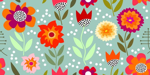 Autumn glory. Seamless vector pattern with chrysanthemums and asters. - Vector, afbeelding
