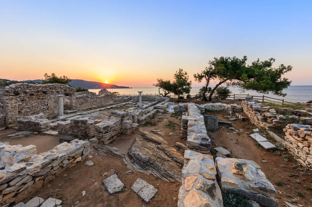 Ruins of ancient village in Archaeological site of Aliki. Thasso - Photo, Image